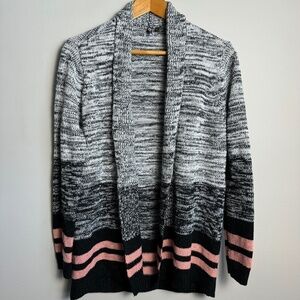 Poof Women's Black + White Open Front Long Sleeve Cardigan Sweater‎ Size Large